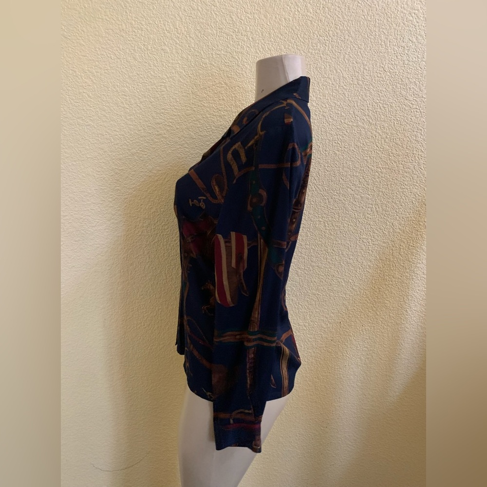 VTG Pendleton Size 8 Long Sleeve Equestrian Print Button Down Shirt - Picture 4 of 7